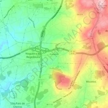 Pousadela topographic map, elevation, terrain