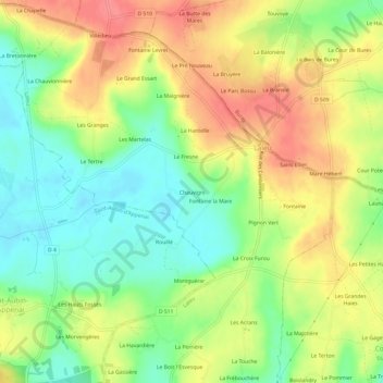 Chauvigni topographic map, elevation, terrain