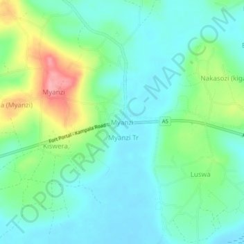 Myanzi topographic map, elevation, terrain