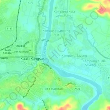 Kampung Sayong Lembah topographic map, elevation, terrain