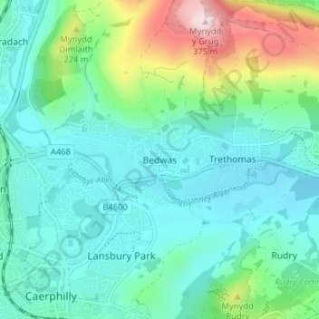 Bedwas topographic map, elevation, terrain
