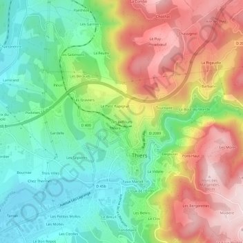 Les Jaiffours topographic map, elevation, terrain
