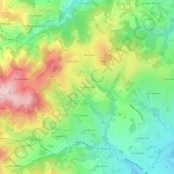 Le-Richoud topographic map, elevation, terrain