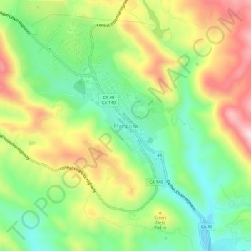 Mariposa topographic map, elevation, terrain