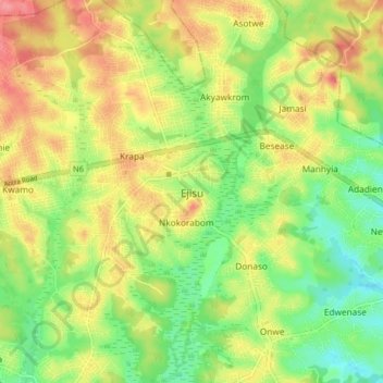 Ejisu topographic map, elevation, terrain