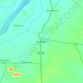 Siruguppa topographic map, elevation, terrain