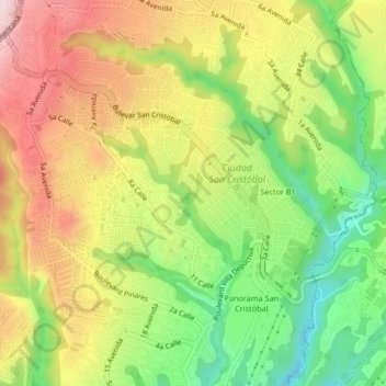 Zona 8 topographic map, elevation, terrain