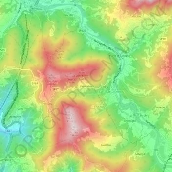 Vallecalda topographic map, elevation, terrain