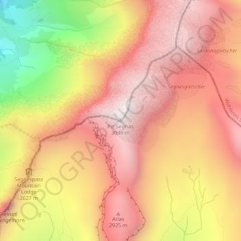 Piz Segnas topographic map, elevation, terrain