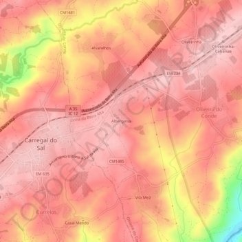Albergaria topographic map, elevation, terrain