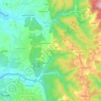 Rocha Nova topographic map, elevation, terrain