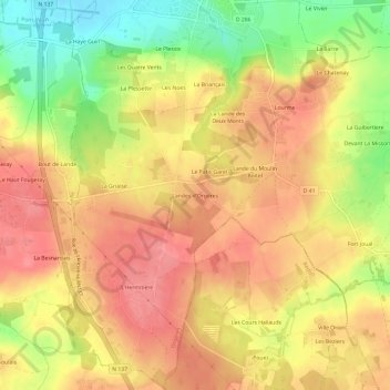 Landes d'Orgères topographic map, elevation, terrain