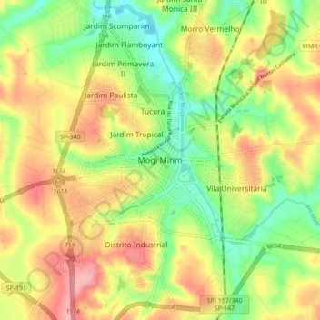 Mogi Mirim topographic map, elevation, terrain