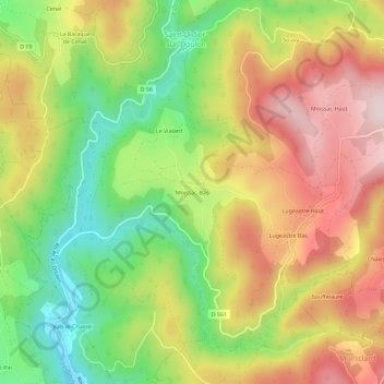 Moissac-Bas topographic map, elevation, terrain