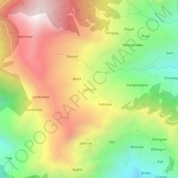 Jakholi topographic map, elevation, terrain