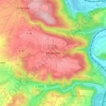 Hitzerode topographic map, elevation, terrain