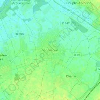 Gondecourt topographic map, elevation, terrain