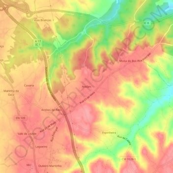 Antões topographic map, elevation, terrain