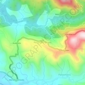 Peruvanthanam topographic map, elevation, terrain