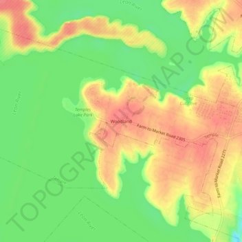 Woodland topographic map, elevation, terrain