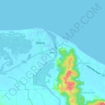 Yauan topographic map, elevation, terrain