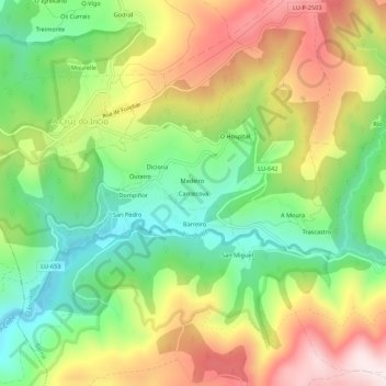 Carralcova topographic map, elevation, terrain
