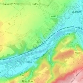 Bas-Oha topographic map, elevation, terrain