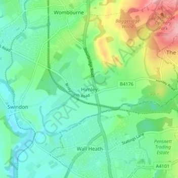 Himley topographic map, elevation, terrain