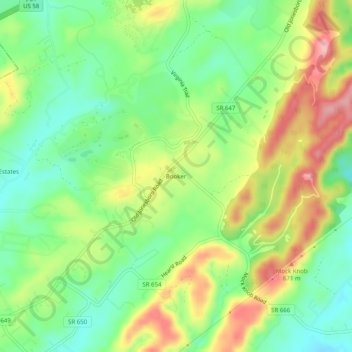 Booker topographic map, elevation, terrain