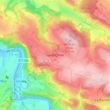 Saint-Omer topographic map, elevation, terrain