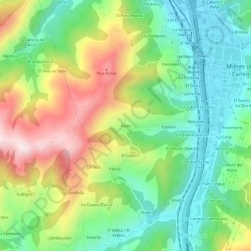 Paxío topographic map, elevation, terrain