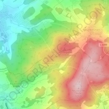 Modauquelle topographic map, elevation, terrain