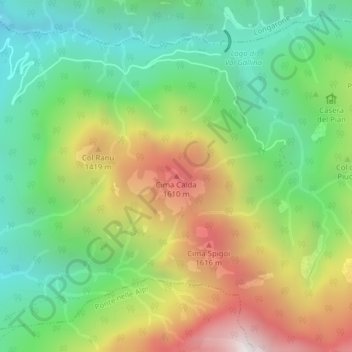 Cima Calda topographic map, elevation, terrain
