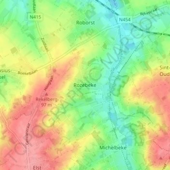 Rozebeke topographic map, elevation, terrain