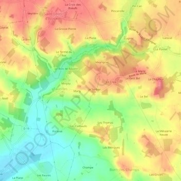 Rieutord topographic map, elevation, terrain