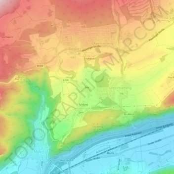 See topographic map, elevation, terrain