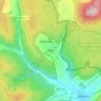 Filke topographic map, elevation, terrain