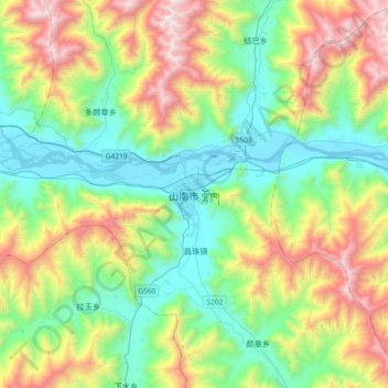 Lhoka topographic map, elevation, terrain