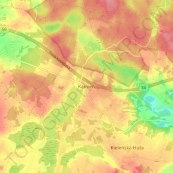 Kamień topographic map, elevation, terrain