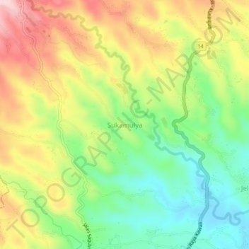Sukamulya topographic map, elevation, terrain