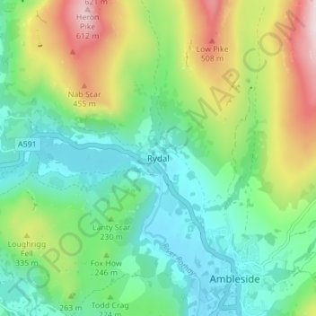Rydal topographic map, elevation, terrain