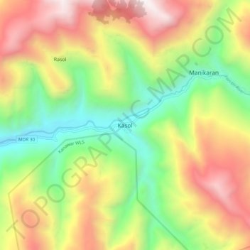 Kasol topographic map, elevation, terrain