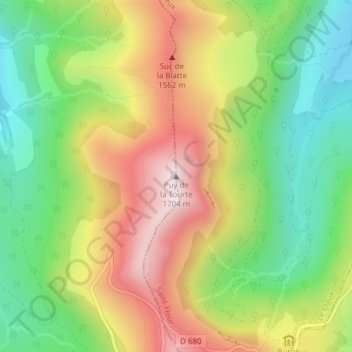 Puy de la Tourte topographic map, elevation, terrain
