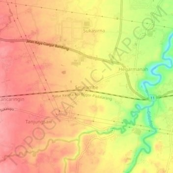 Selajambe topographic map, elevation, terrain