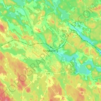 Åtvidaberg topographic map, elevation, terrain