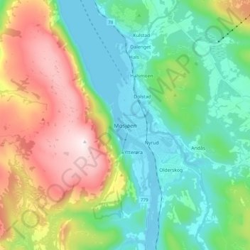 Mosjøen topographic map, elevation, terrain