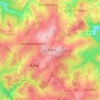 Branten topographic map, elevation, terrain