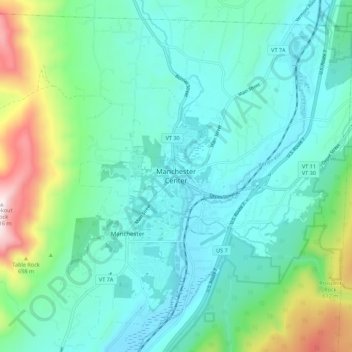 Manchester Center topographic map, elevation, terrain