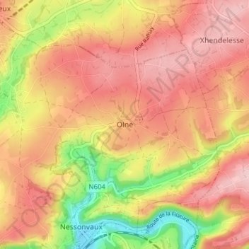 Olne topographic map, elevation, terrain