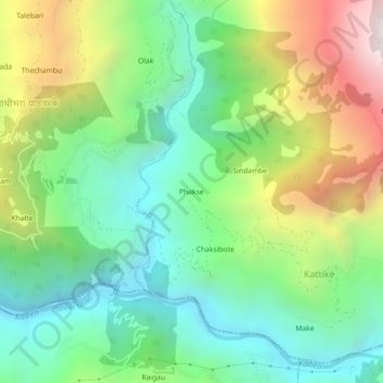 Phakse topographic map, elevation, terrain